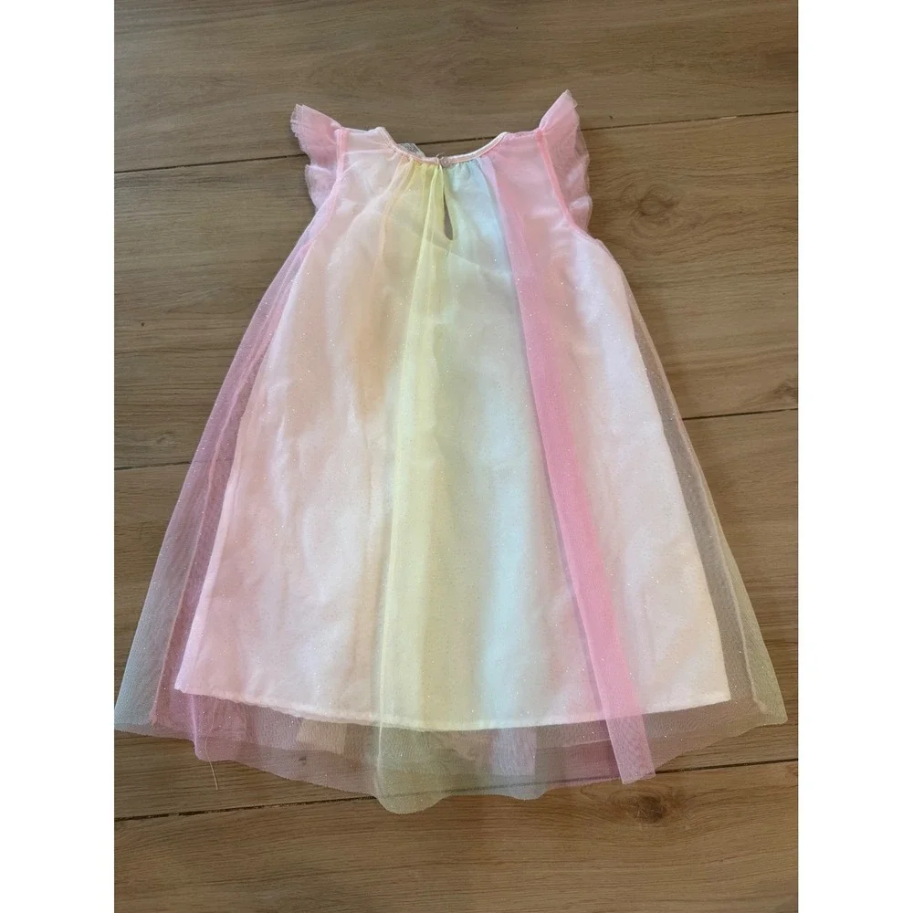 H&M Girls Pastel Rainbow Tulle Glitter Dress Pink Yellow Blue Size 6